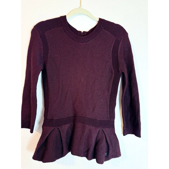 Burberry Womens Burgundy Knitted Jumper Peplum Hem Sweater Size Small - Picture 1 of 7